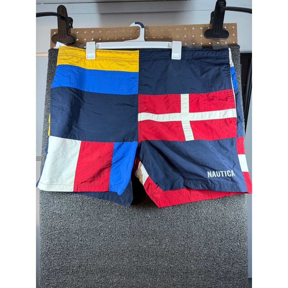 Nautica Swim Trunks Mens L Multicolor Flag Colorblock Mesh Lined Shorts